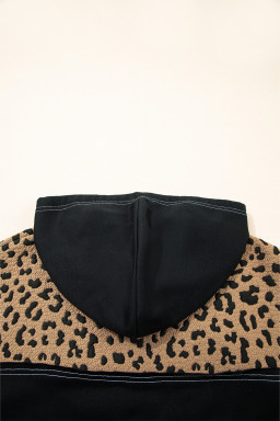 Brown Leopard Patchwork Quarter Zip Hoodie