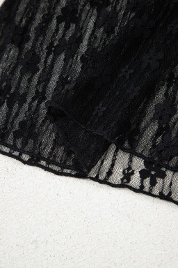 Black Sheer Floral Lace Long Sleeve Slim Fit Top