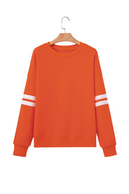 Orange Preppy Striped Sleeve Loose Sweatshirt