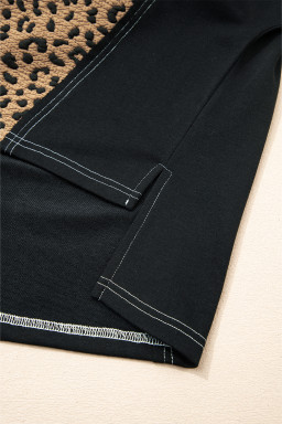 Brown Leopard Patchwork Quarter Zip Hoodie