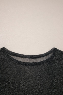 Black Metallic Glitter Mesh Long Sleeve Top