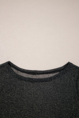 Black Metallic Glitter Mesh Long Sleeve Top