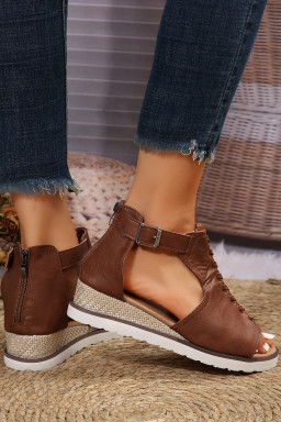 PU Cutout Buckle Strap Platform Slides Shoes