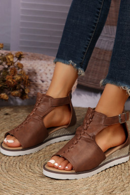 PU Cutout Buckle Strap Platform Slides Shoes