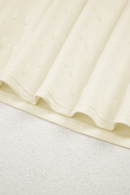 White Plain Bow Jacquard Ruffle Sleeve Shorts Set