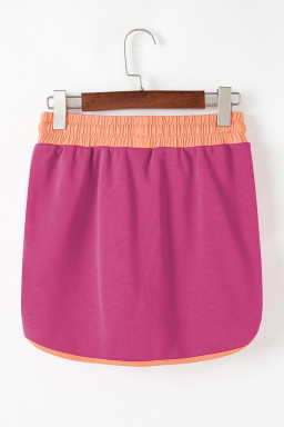 Rose Red Contrast Trim Loose Pullover and Lace-up Waist Shorts Set