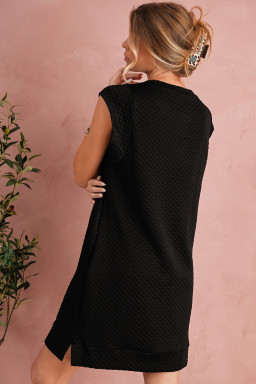 Black Textured Cap Sleeve T Shirt Shift Mini Dress