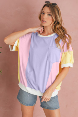 Purple Colorblock Patchwork Oversized T Shirt