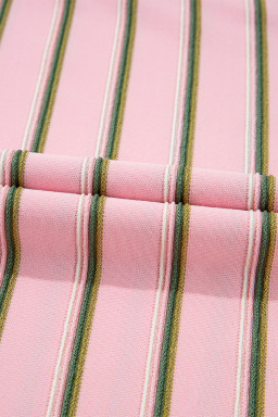 Pink Striped Crewneck Tee and Drawstring Shorts Set