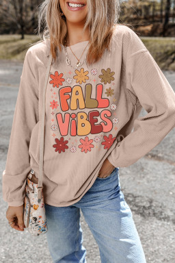 Apricot Twisted Rib FALL VIBE Heat Transfer Printing Graphic Baggy Sweatshirt