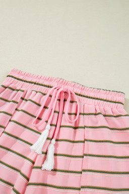 Pink Striped Crewneck Tee and Drawstring Shorts Set