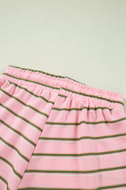 Pink Striped Crewneck Tee and Drawstring Shorts Set