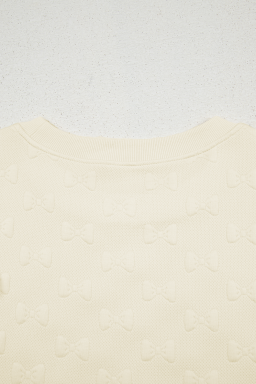 White Plain Bow Jacquard Ruffle Sleeve Shorts Set