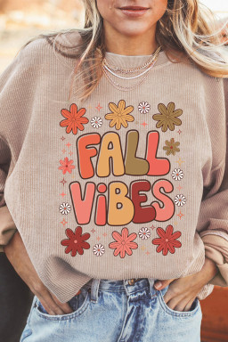 Apricot Twisted Rib FALL VIBE Heat Transfer Printing Graphic Baggy Sweatshirt