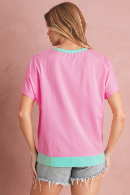 Mint Green Colorblock Half Buttons Henley T Shirt