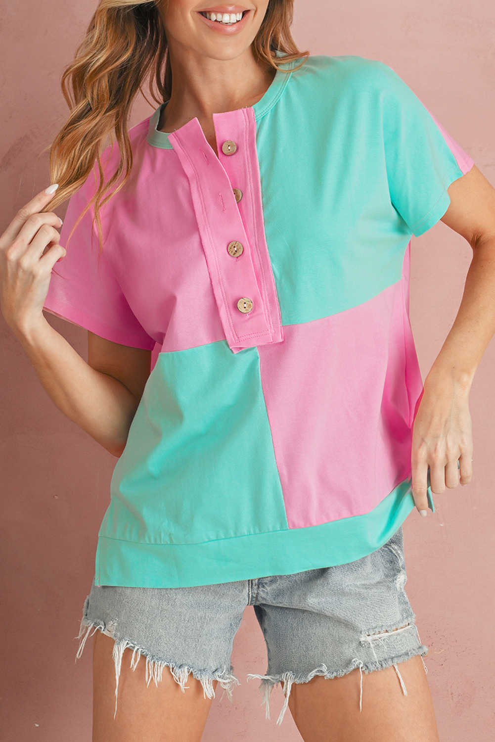 Samarreta Henley amb mitges botons color verd menta