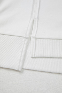 White Floral Dotted Print Patchwork Sleeve High Low Sweatshirt