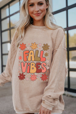 Apricot Twisted Rib FALL VIBE Heat Transfer Printing Graphic Baggy Sweatshirt