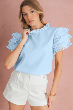 Beau Blue Layered Cap Sleeve Frill Neck Blouse