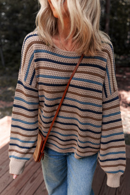 Multicolour Striped Knitted Drop Shoulder Crew Neck Sweater