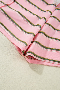 Pink Striped Crewneck Tee and Drawstring Shorts Set