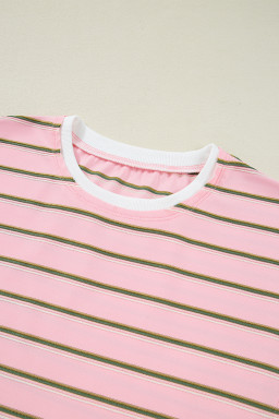 Pink Striped Crewneck Tee and Drawstring Shorts Set