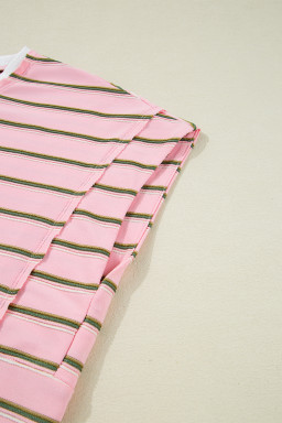 Pink Striped Crewneck Tee and Drawstring Shorts Set