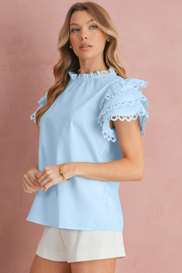 Beau Blue Layered Cap Sleeve Frill Neck Blouse