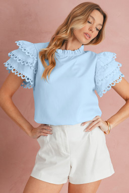 Beau Blue Layered Cap Sleeve Frill Neck Blouse