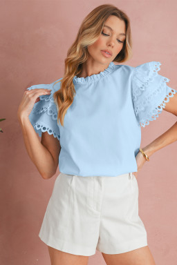 Beau Blue Layered Cap Sleeve Frill Neck Blouse