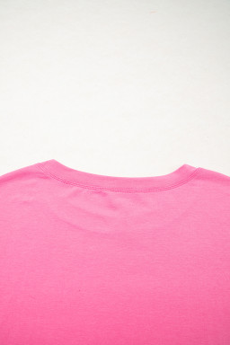 Pink Raw Edge Frayed Star Patched Plus Size Top