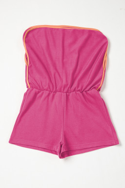 Rose Red Contrast Trim Loose Pullover and Lace-up Waist Shorts Set