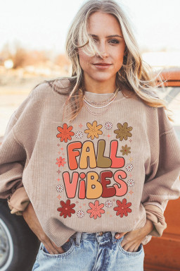 Apricot Twisted Rib FALL VIBE Heat Transfer Printing Graphic Baggy Sweatshirt