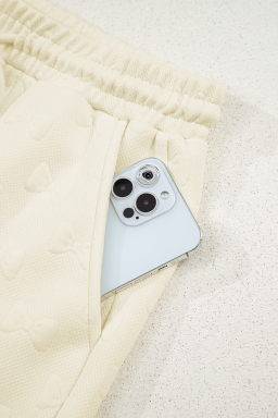 White Plain Bow Jacquard Ruffle Sleeve Shorts Set