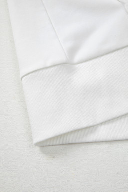 White Floral Dotted Print Patchwork Sleeve High Low Sweatshirt