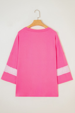 Pink Raw Edge Frayed Star Patched Plus Size Top