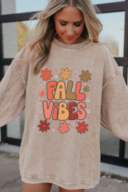 Apricot Twisted Rib FALL VIBE Heat Transfer Printing Graphic Baggy Sweatshirt