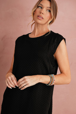 Black Textured Cap Sleeve T Shirt Shift Mini Dress