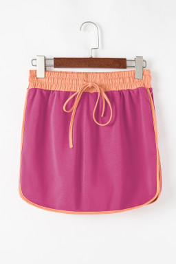 Rose Red Contrast Trim Loose Pullover and Lace-up Waist Shorts Set