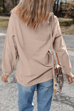 Apricot Twisted Rib FALL VIBE Heat Transfer Printing Graphic Baggy Sweatshirt