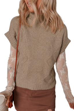 Smoke Gray Textured Knit Mock Neck Short Sleeve Sweater