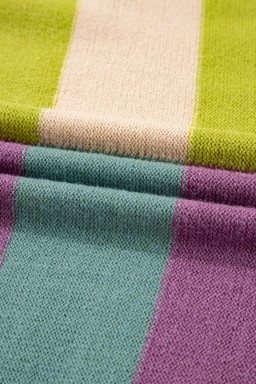 Green Stripe Colorblock Drop Shoulder Ribbed Edge Sweater