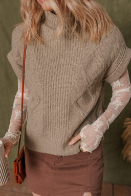 Smoke Gray Textured Knit Mock Neck Short Sleeve Sweater