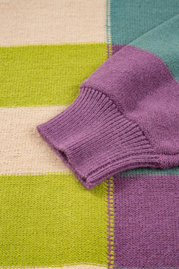 Green Stripe Colorblock Drop Shoulder Ribbed Edge Sweater