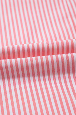 Pink Striped V Neck Puff Sleeve Blouse