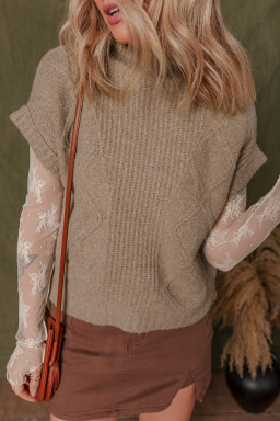 Smoke Gray Textured Knit Mock Neck Short Sleeve Sweater