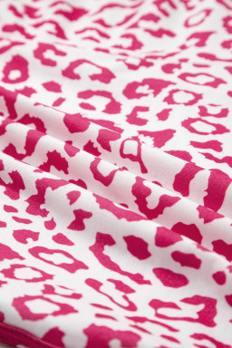 Pink Leopard Elastic Waist Lace up Contrast Trim Casual Shorts