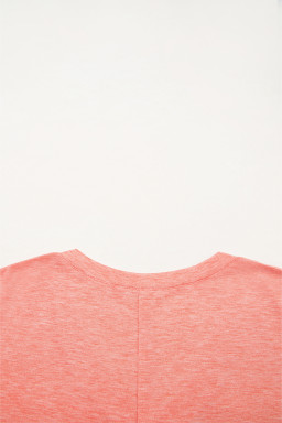 Fresh Salmon Floral Patched V Neck Long Sleeve Top