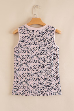 Apricot Allover Leopard Print Round Neck Tank Top