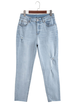 Beau Blue Mid Rise Ankle-Length Distressed Skinny Jeans